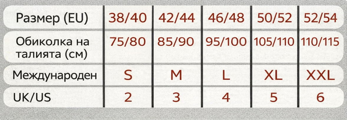 Таблица за размери