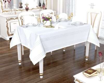 Луксозен комплект-покривка за маса и салфетки-бял