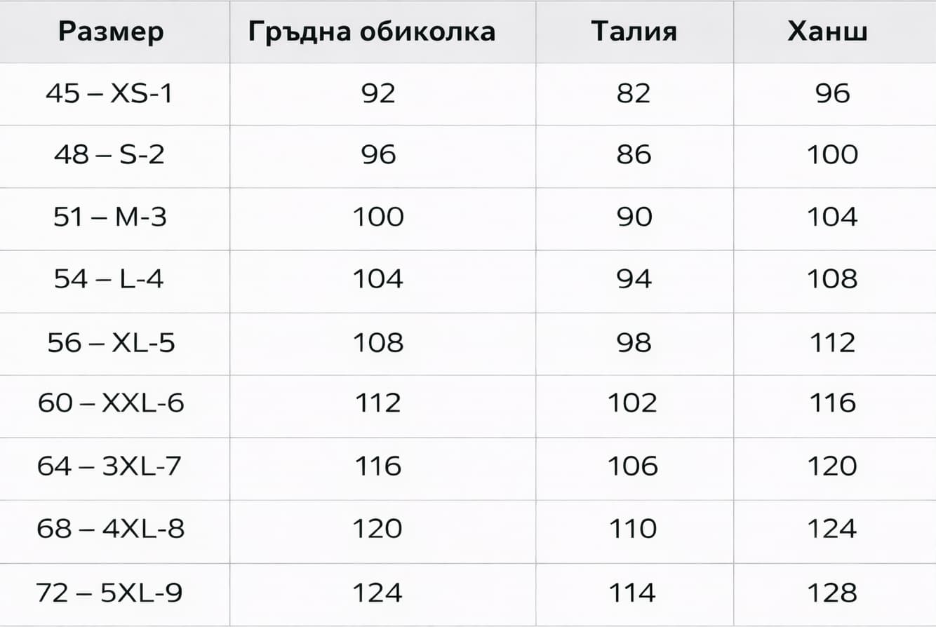 Таблица за размери