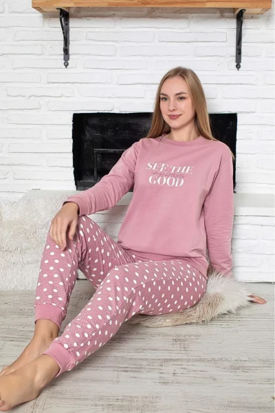 Дамска пижама от пениран памук - 4445