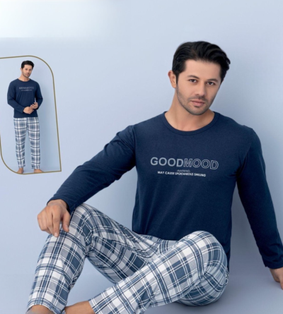 Мъжка памучна пижама с дълъг ръкав 7531