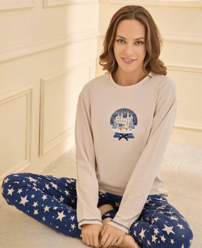 Дамска памучна пижама с дълъг ръкав 90781-1