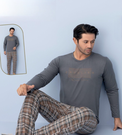 Мъжка памучна пижама с дълъг ръкав 7533