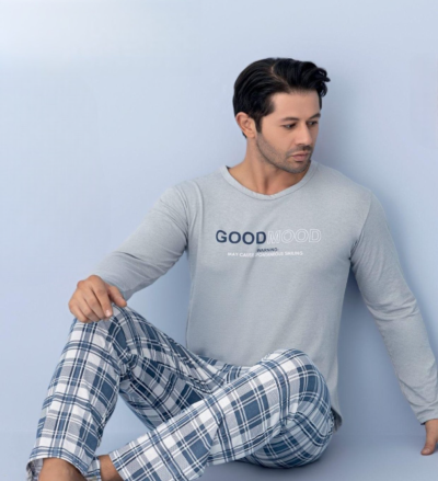 Мъжка памучна пижама с дълъг ръкав 7531-0