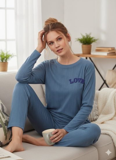 Дамска пижама с дълъг ръкав 26001-INDIGO