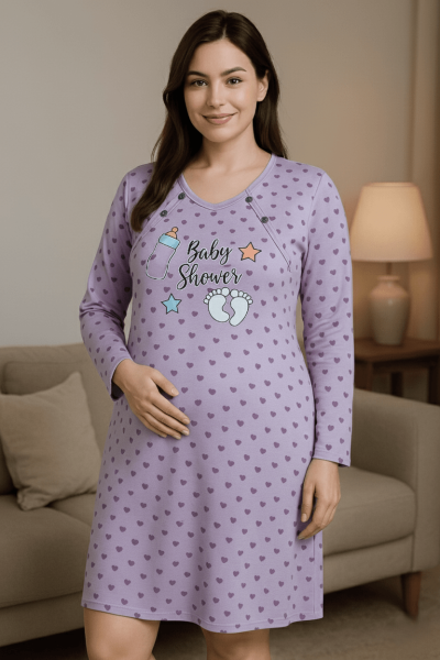 Макси нощница за бременни 3319lila