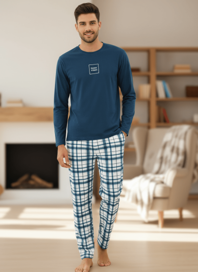 Мъжка памучна пижама с дълъг ръкав 8846