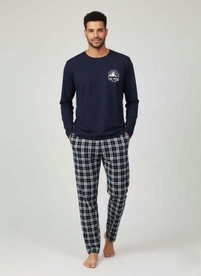 Мъжка памучна пижама с дълъг ръкав 8922