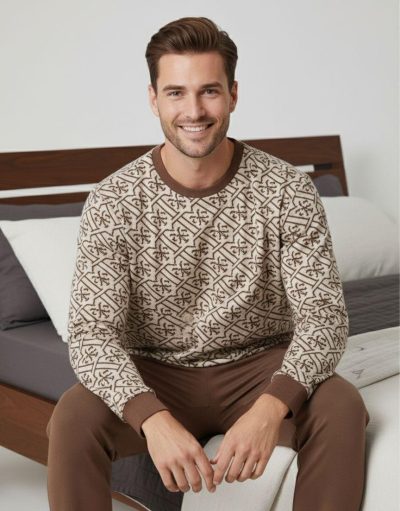 Мъжка памучна пижама с дълъг ръкав 8921