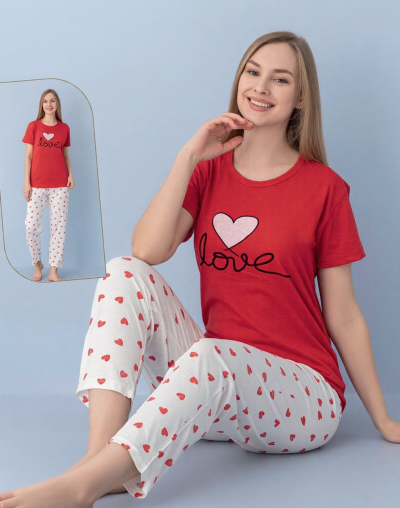 Дамска пижама с къс ръкав 8110