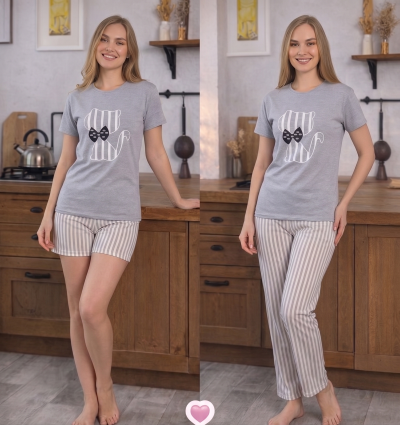 Дамска пижама с две долнища 8190